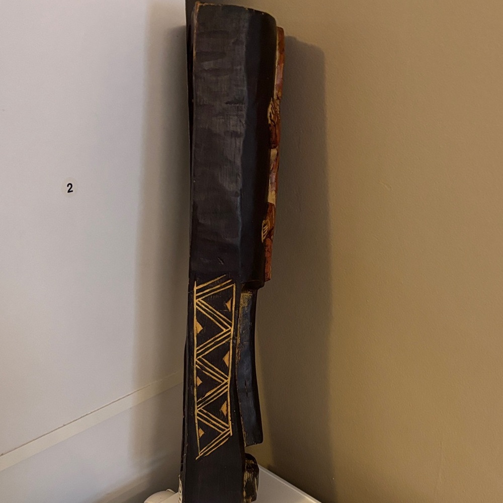 Handcrafted Tribal Mask Wall Art - Black and Brown - Picture 5 of 6